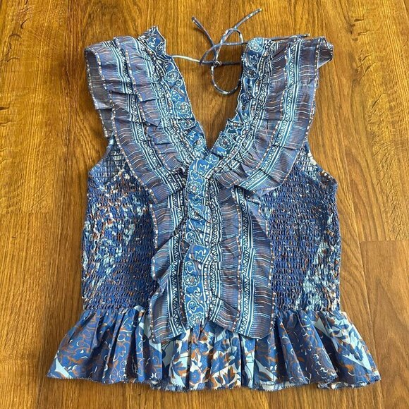 Anthropologie love the label Ruffled V-Neck Blouse XL - Picture 6 of 8